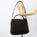 GUCCI Bamboo Shoulder Bag Nylon 2way Brown Silver 001 1781 1577 Auth gh1931-23