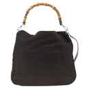 GUCCI Bamboo Shoulder Bag Nylon 2way Brown Silver 001 1781 1577 Auth gh1931-3