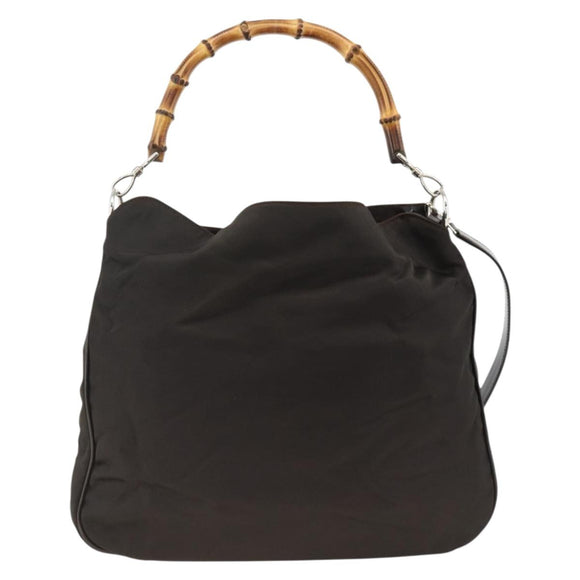 GUCCI Bamboo Shoulder Bag Nylon 2way Brown Silver 001 1781 1577 Auth gh1931