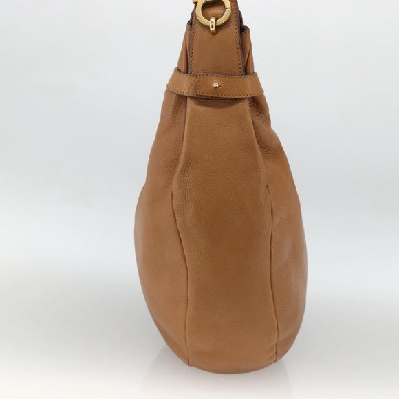 Salvatore Ferragamo Gancini Shoulder Bag Leather Brown Gold Auth gh1932