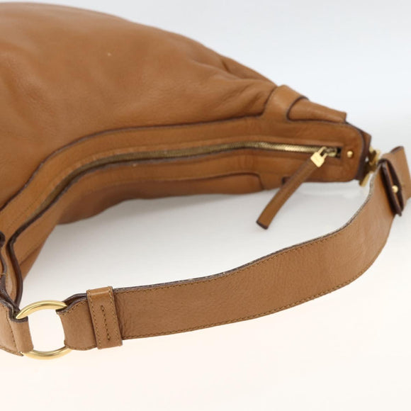 Salvatore Ferragamo Gancini Shoulder Bag Leather Brown Gold Auth gh1932