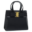 Salvatore Ferragamo Vala Hand Bag Leather Black Gold Auth gh1933-1