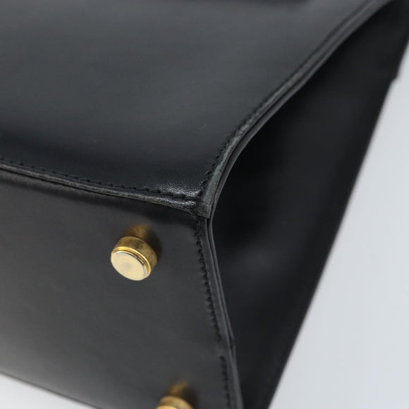 Salvatore Ferragamo Vala Hand Bag Leather Black Gold Auth gh1933