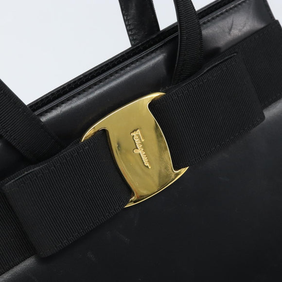 Salvatore Ferragamo Vala Hand Bag Leather Black Gold Auth gh1933