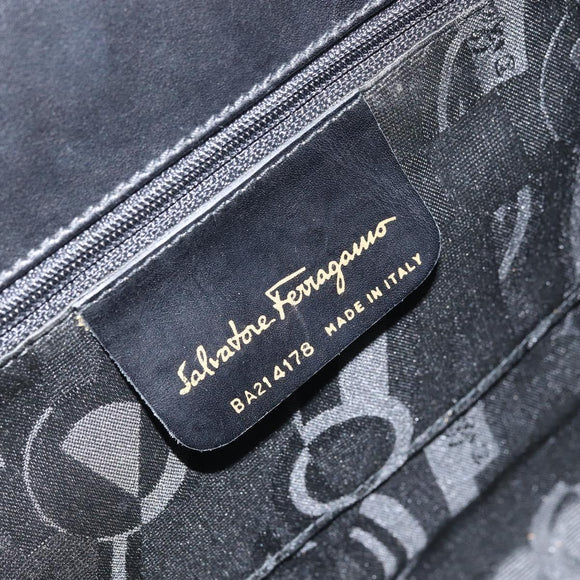 Salvatore Ferragamo Vala Hand Bag Leather Black Gold Auth gh1933