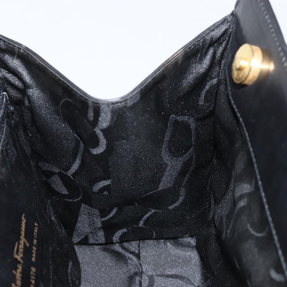 Salvatore Ferragamo Vala Hand Bag Leather Black Gold Auth gh1933