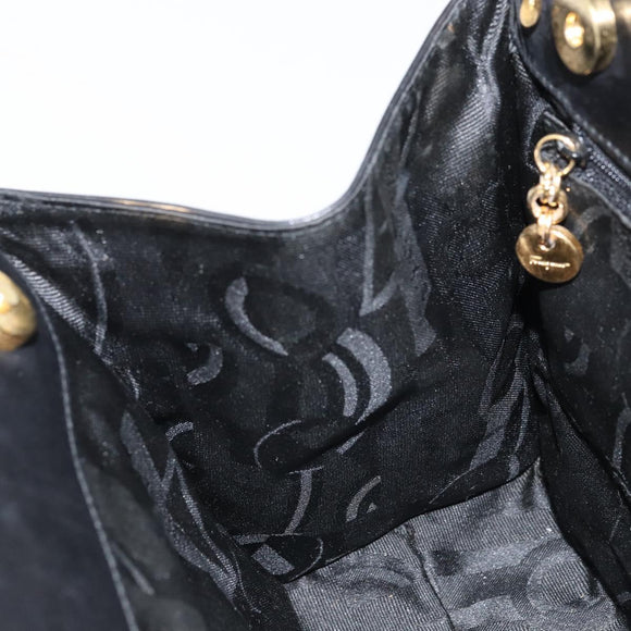 Salvatore Ferragamo Vala Hand Bag Leather Black Gold Auth gh1933