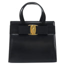 Salvatore Ferragamo Vala Hand Bag Leather Black Gold Auth gh1933-13