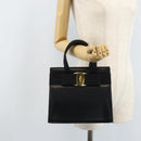 Salvatore Ferragamo Vala Hand Bag Leather Black Gold Auth gh1933-21