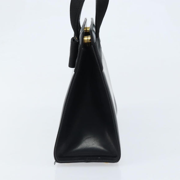 Salvatore Ferragamo Vala Hand Bag Leather Black Gold Auth gh1933