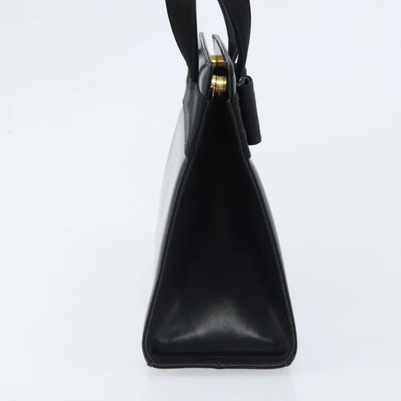 Salvatore Ferragamo Vala Hand Bag Leather Black Gold Auth gh1933