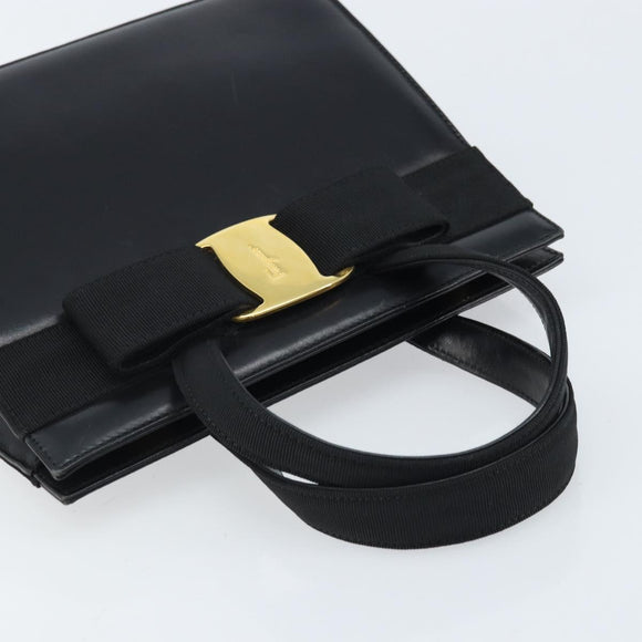 Salvatore Ferragamo Vala Hand Bag Leather Black Gold Auth gh1933