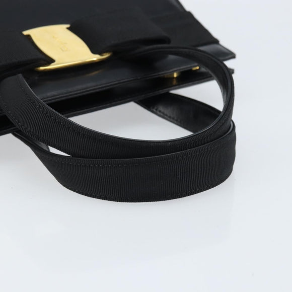 Salvatore Ferragamo Vala Hand Bag Leather Black Gold Auth gh1933