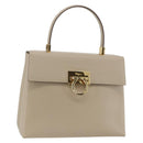Salvatore Ferragamo Gancini Hand Bag Leather Beige Gold Auth gh1934-1