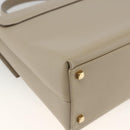 Salvatore Ferragamo Gancini Hand Bag Leather Beige Gold Auth gh1934-13