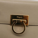 Salvatore Ferragamo Gancini Hand Bag Leather Beige Gold Auth gh1934-14