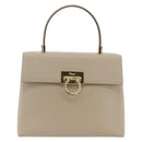Salvatore Ferragamo Gancini Hand Bag Leather Beige Gold Auth gh1934-2