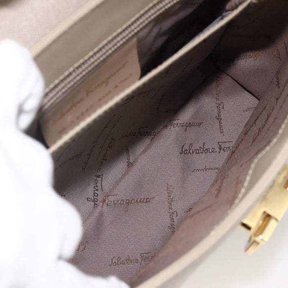 Salvatore Ferragamo Gancini Hand Bag Leather Beige Gold Auth gh1934