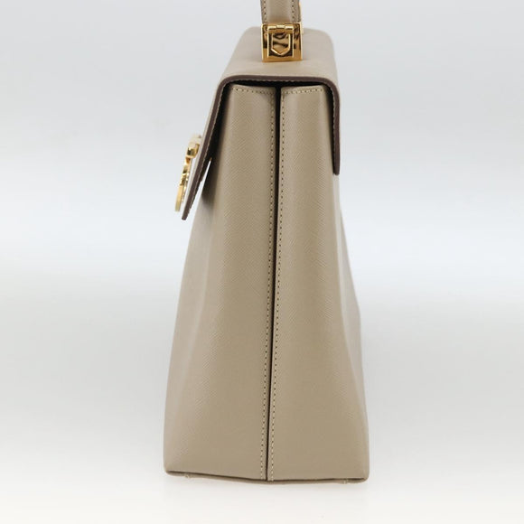 Salvatore Ferragamo Gancini Hand Bag Leather Beige Gold Auth gh1934