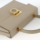 Salvatore Ferragamo Gancini Hand Bag Leather Beige Gold Auth gh1934-6