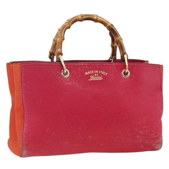 GUCCI Bamboo Hand Bag Leather Pink Gold 323660 Auth gh1935