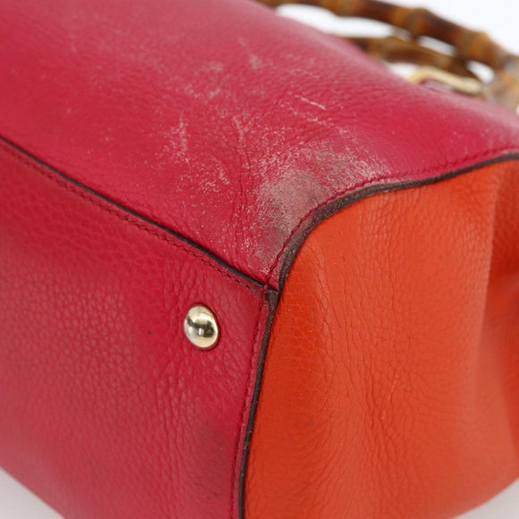 GUCCI Bamboo Hand Bag Leather Pink Gold 323660 Auth gh1935