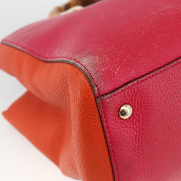 GUCCI Bamboo Hand Bag Leather Pink Gold 323660 Auth gh1935