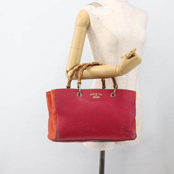 GUCCI Bamboo Hand Bag Leather Pink Gold 323660 Auth gh1935