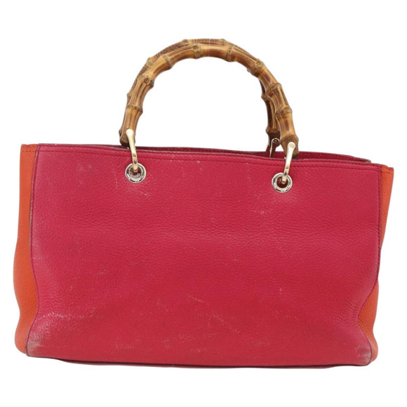 GUCCI Bamboo Hand Bag Leather Pink Gold 323660 Auth gh1935