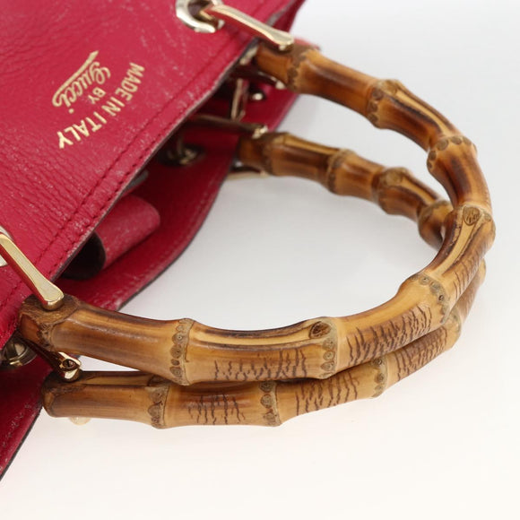 GUCCI Bamboo Hand Bag Leather Pink Gold 323660 Auth gh1935