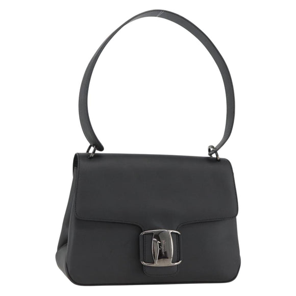 Salvatore Ferragamo Vala Shoulder Bag PVC Canvas Black Silver Auth gh1939