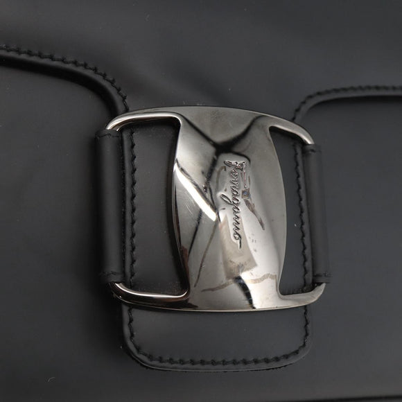 Salvatore Ferragamo Vala Shoulder Bag PVC Canvas Black Silver Auth gh1939