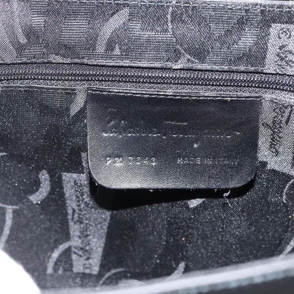 Salvatore Ferragamo Vala Shoulder Bag PVC Canvas Black Silver Auth gh1939