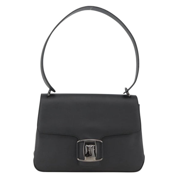 Salvatore Ferragamo Vala Shoulder Bag PVC Canvas Black Silver Auth gh1939