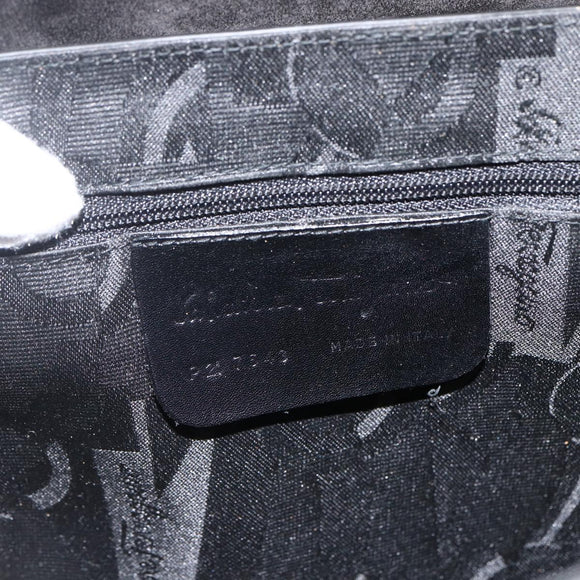 Salvatore Ferragamo Vala Shoulder Bag PVC Canvas Black Silver Auth gh1939