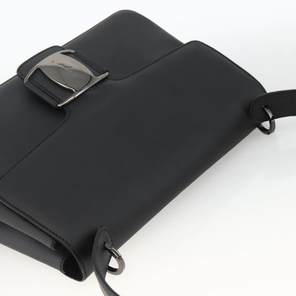 Salvatore Ferragamo Vala Shoulder Bag PVC Canvas Black Silver Auth gh1939