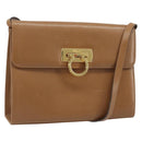 Salvatore Ferragamo Gancini Shoulder Bag Leather Brown Gold Auth gh1940-1