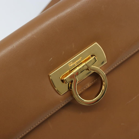 Salvatore Ferragamo Gancini Shoulder Bag Leather Brown Gold Auth gh1940