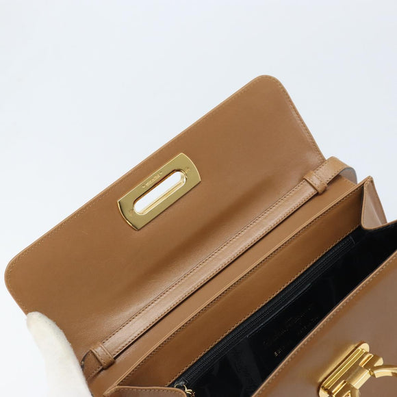 Salvatore Ferragamo Gancini Shoulder Bag Leather Brown Gold Auth gh1940