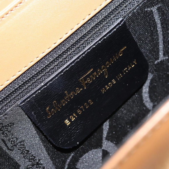 Salvatore Ferragamo Gancini Shoulder Bag Leather Brown Gold Auth gh1940