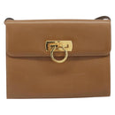 Salvatore Ferragamo Gancini Shoulder Bag Leather Brown Gold Auth gh1940-13