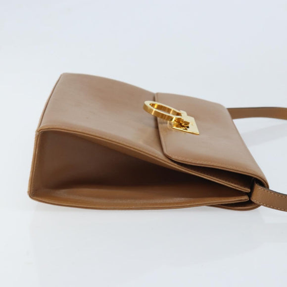 Salvatore Ferragamo Gancini Shoulder Bag Leather Brown Gold Auth gh1940
