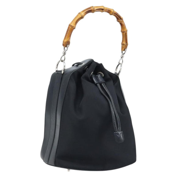 GUCCI Bamboo Hand Bag Nylon Black Silver 001 2855 1657 Auth gh1942