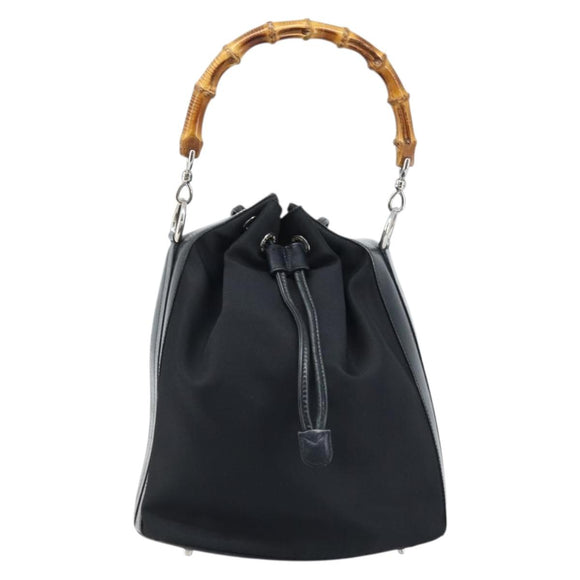 GUCCI Bamboo Hand Bag Nylon Black Silver 001 2855 1657 Auth gh1942