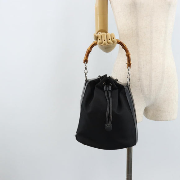 GUCCI Bamboo Hand Bag Nylon Black Silver 001 2855 1657 Auth gh1942
