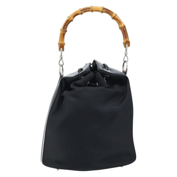 GUCCI Bamboo Hand Bag Nylon Black Silver 001 2855 1657 Auth gh1942