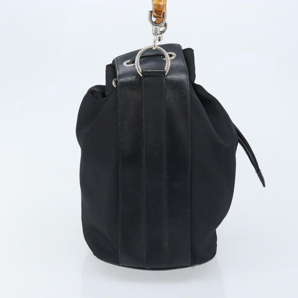 GUCCI Bamboo Hand Bag Nylon Black Silver 001 2855 1657 Auth gh1942