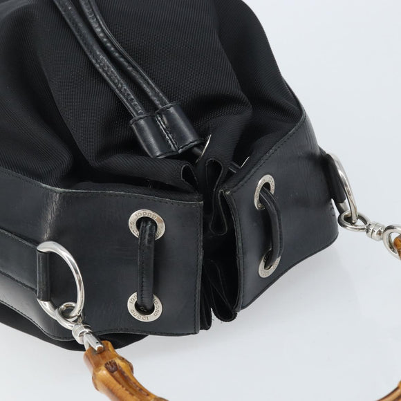 GUCCI Bamboo Hand Bag Nylon Black Silver 001 2855 1657 Auth gh1942