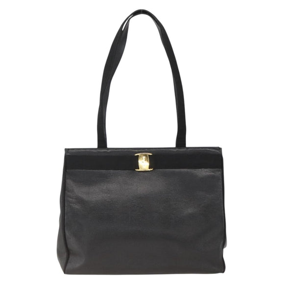Salvatore Ferragamo Vala Tote Bag Leather Black Gold Auth gh1943