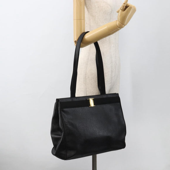 Salvatore Ferragamo Vala Tote Bag Leather Black Gold Auth gh1943